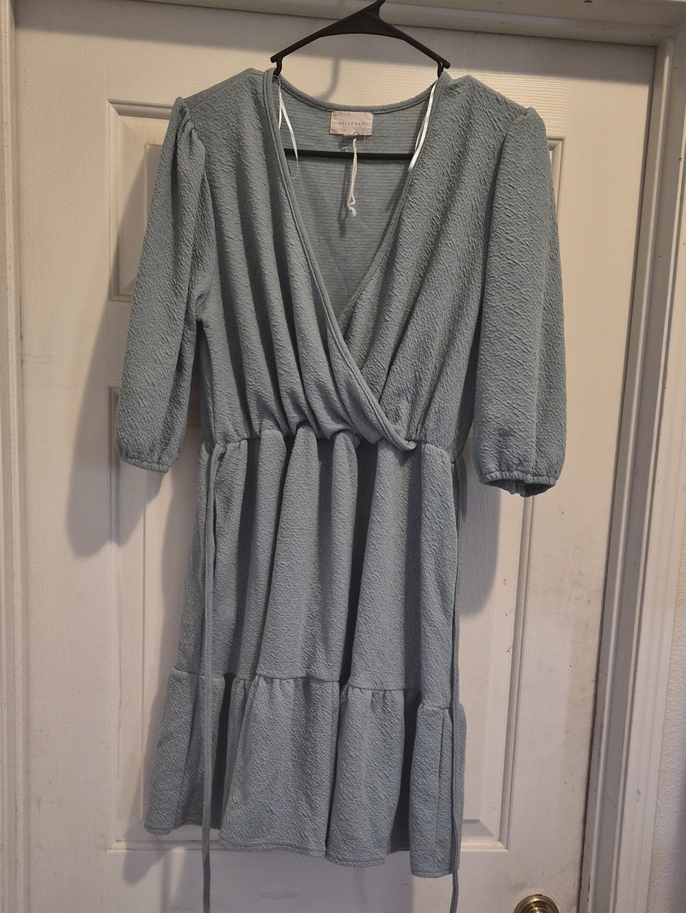 MELLODAY Dusty Light Green Tiered Wrap Midi Dress